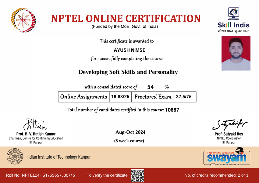 NPTEL Certificate